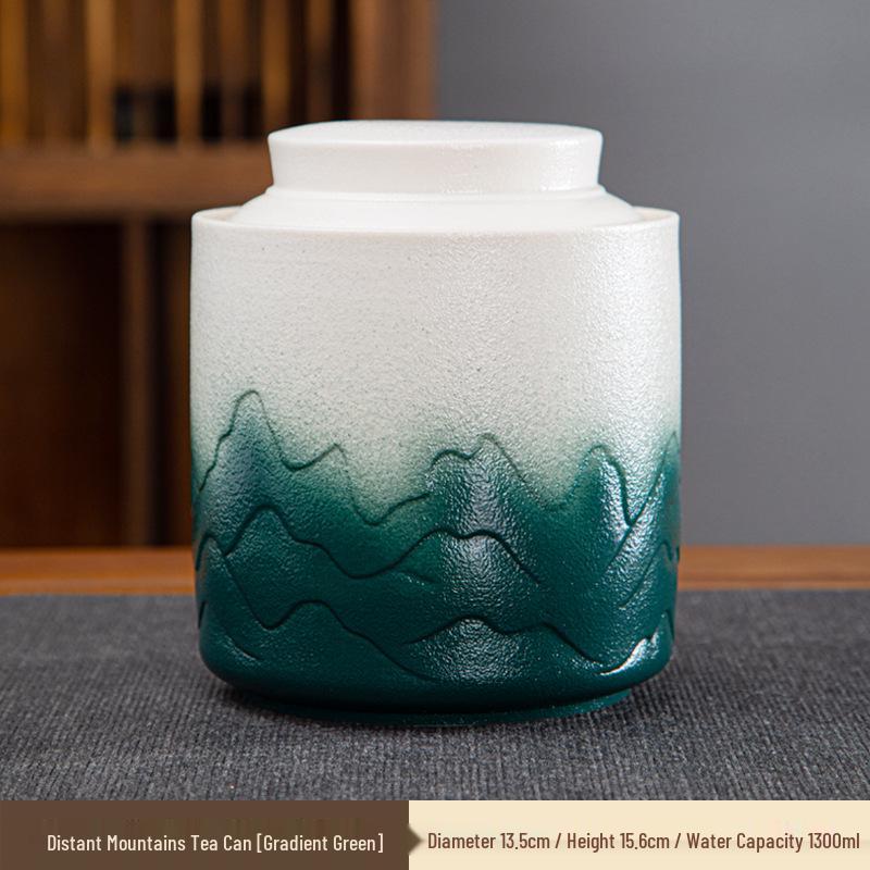 Large Ceramic Tea Storage Canister for Red, Green, Longjing, Biluochun, and Pu'er Tea - Half Jin Capacity