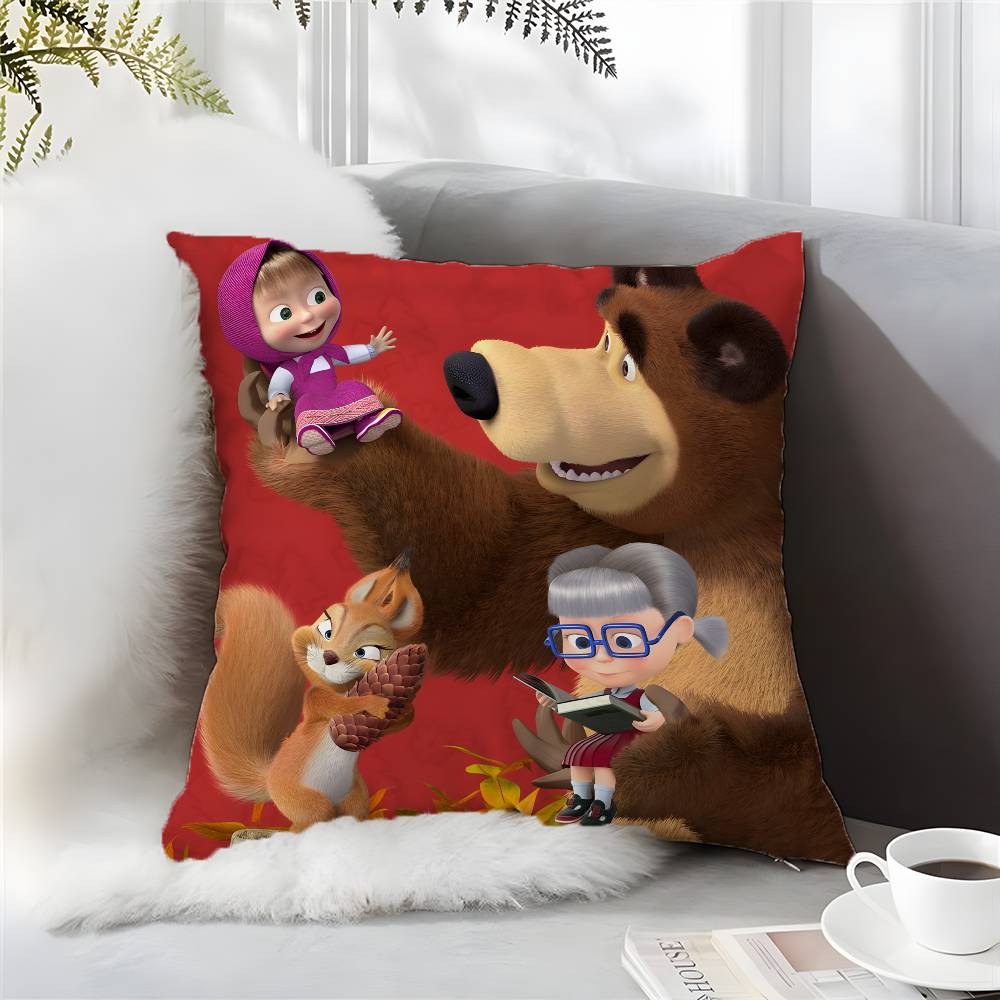 Cute Cartoon M-Masha And Bears-S Pillow Case Comfort Sofa Bed Silky Elegant Invisible Zipper Custom Decorative Cushion Cover