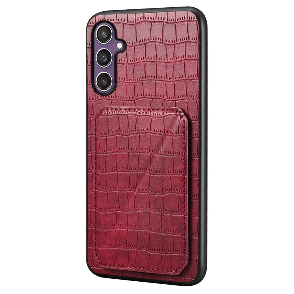 

For Samsung Galaxy S25 Case with Card Holder Leather+PC+TPU Crocodile Textured Back Cover Rose