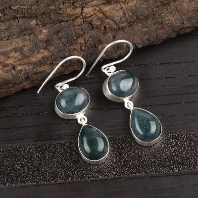 Moss Agate Gemstone Jewelry, 925 Solid Sterling Silver Earrings, Handmade Gorgeous Silver Earrings For Wedding Gift