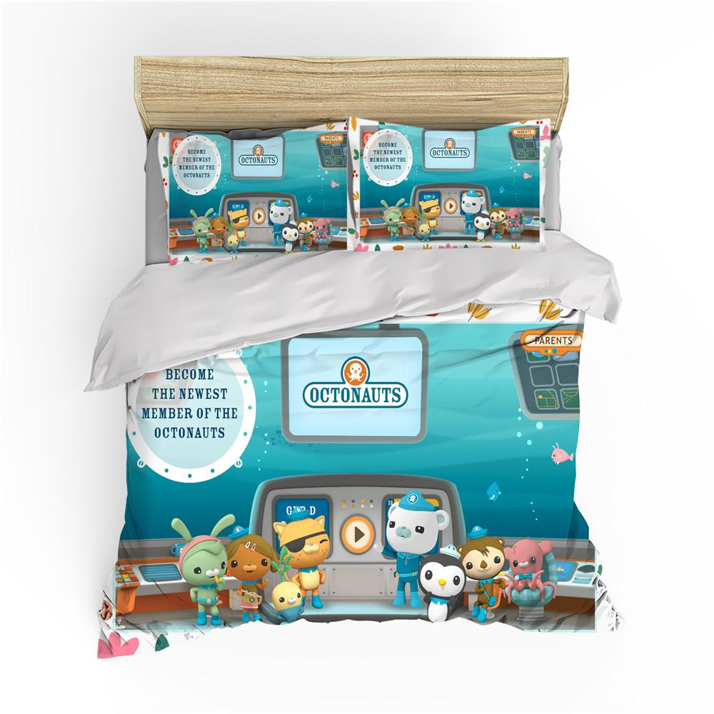 Мультфильм Октонавты 3D Комплект постельного белья Пододеяльник Наволочки Полиэстер Чехол на одеяло Для детей Односпальный Двуспальный Полуторный Queen King (135x200cm)