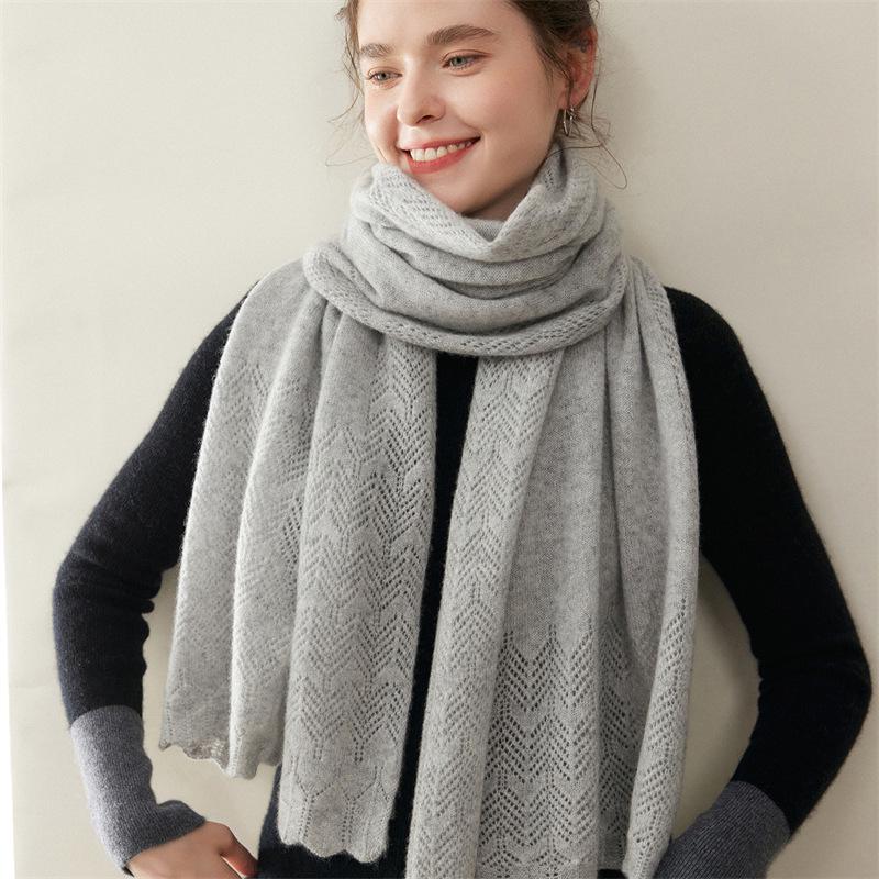 Women's 100% Pure Cashmere Hollow Knitted Scarf - Warm & Fashionable for Autumn/Winter