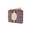 Coach Dempsey Classic Logo Stripe Jacquard Fabric And Pebble Leather Wristlet Large Women Wristlet Red Brown C8841-IMMZI