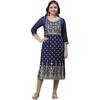 Aurelia Women's Blue Foil Lace Straight Long Kurta