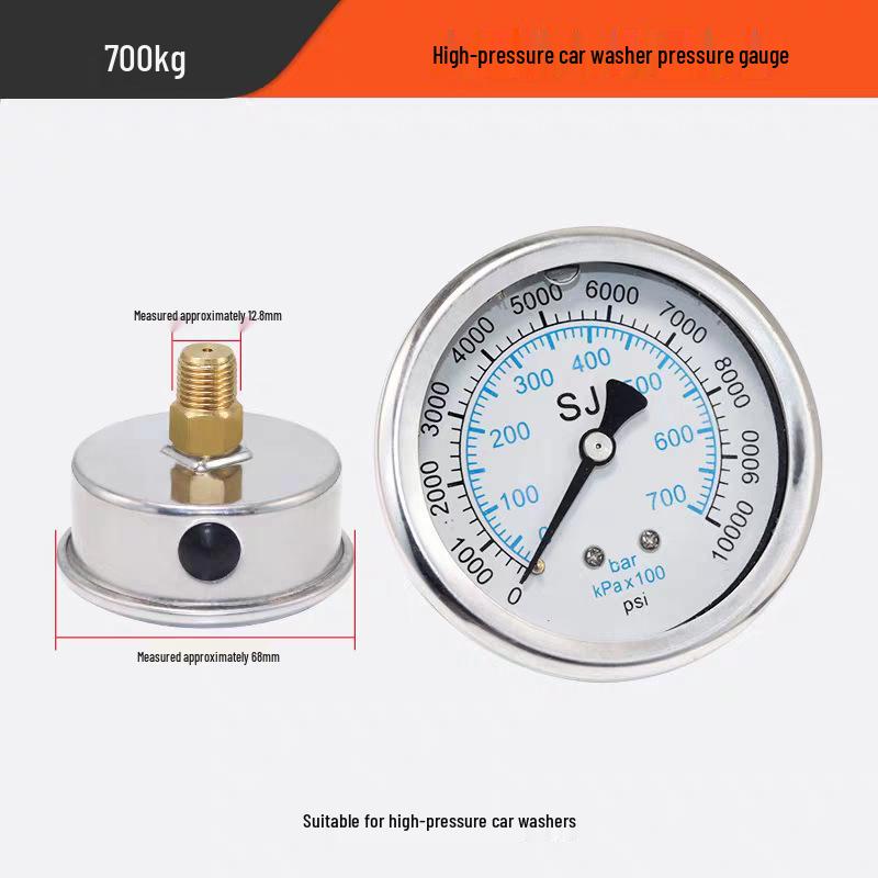 Pressure Gauge 1812/14 for Car Wash Machine Pump Head, Measures 250/400/700 kg
