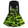Vintage Dress for Women Retro Halloween Dress with Pumpkin Skull Print Long Sleeve Western Dress for Women Boho Maxi Dress