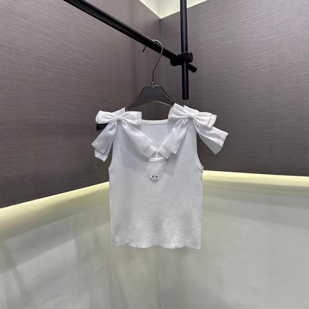 Xiangjia 2026 Summer Knit Vest with Bow Shoulder Straps - Casual and Versatile Top