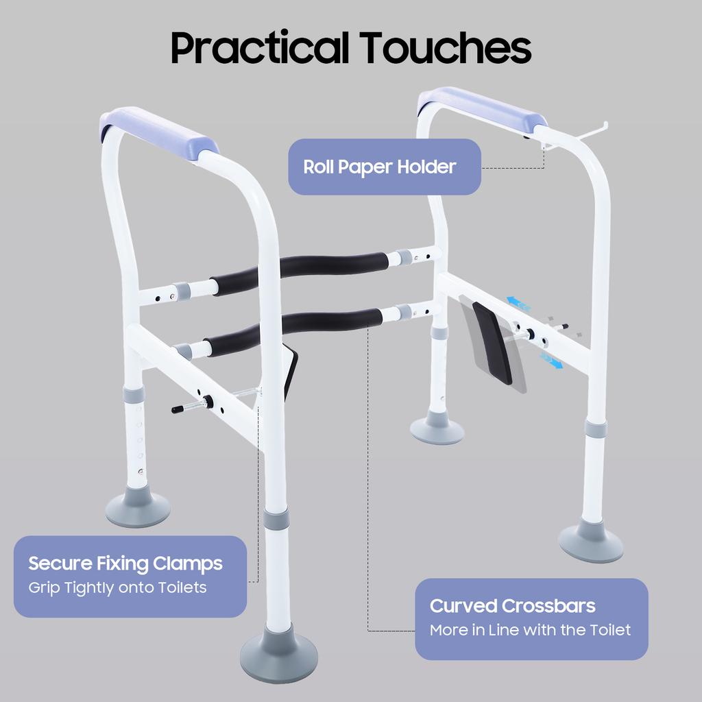 Toilet Safety Rails, White Floor-standing Bathroom Safety Frame for Elderly, Pregnant, Disabled,and Adjustable Height 65-78cm