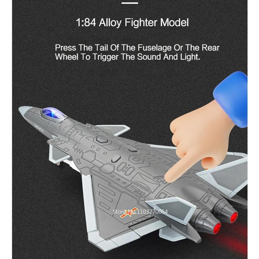 1:84 Scale J-20 Stealth Fighter Model Toy Sound Light One Click Ejection Missile Military Aircraft Models Kids Hobbies Gifts