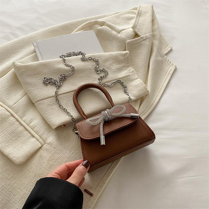 Stylish Mini Square Handbag For Women In Black And Rose Pink With Chain Shoulder Strap