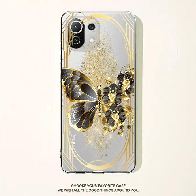 Gold Butterfly Flower Floral Clear Case For Xiaomi Poco X3 Nfc X3pro M3 F1 F3 For Mi 11 12 13 11x 12x Pro 11 10 Lite 11t 10t