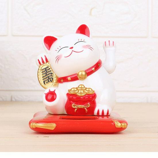 Solar Powered Maneki-neko Waving Cat Car Ornament Craft Gift