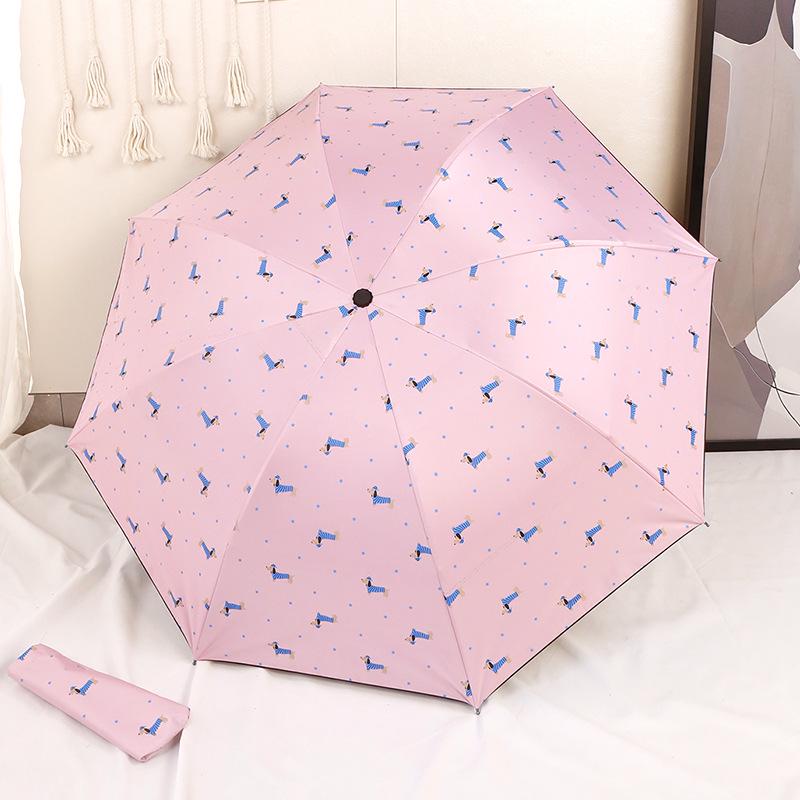 Automatic Cute Cartoon Black Glue Folding Umbrella for Girls - Dual Sun & Rain Protection