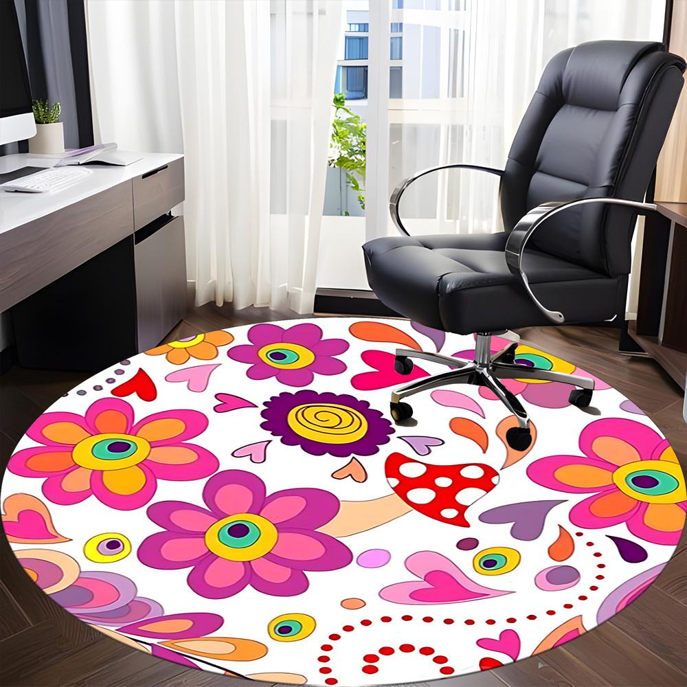 1pc Flower Mandala Carpet for Office Non-Slip, Round Carpet, Soft & Comfortable, Carpet for Office, Lightweight Round Floor Mat