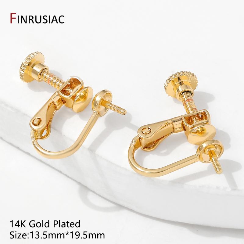 14K Gold Plated Brass Round Head Screw Ear Clips,DIY Handmade Clip On Earrings Parts No Pierced Ear Clips Jewelry Findings