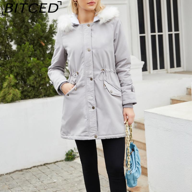 BITCED Autumn/Winter Detachable Fur Collar Women's Parka Long-Sleeved Hooded Cotton Coat Fleece Overcoat