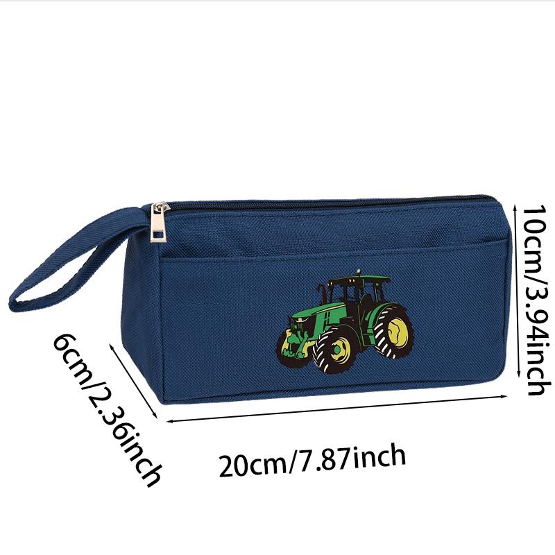 Cartoon tractor student large-capacity double-layer pencil case with zipper closure thick and durable