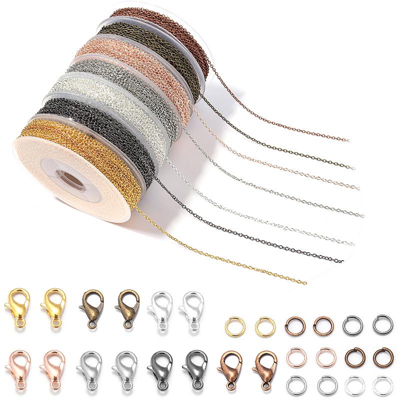 3m/Roll Metal Iron Cross Chain Jump Rings Link Chain Lobster Clasps Jewelry Making Set DIY Necklace Bracelet Earrings Materials
