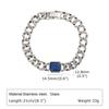 Chunky Cuban Chain Bracelets for Men Boys,Embossed Stainless Steel Chain Link Wristband with Blue Stone,Retro Jewelry Gift