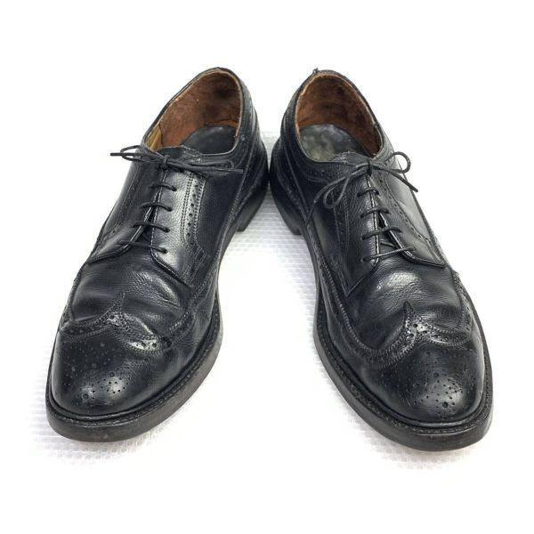 70s 80s Vintage Unknown Brand Size 10B 26.5 27.5cm Long Wingtip American Brogue Black(USED)