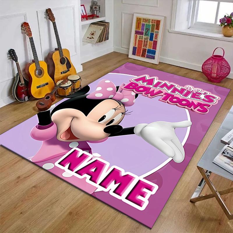 Custom Minnie Mat Personalized Name, Polyester Washable Indoor Entryway Rug, Gift for Christmas, Easter, Thanksgiving Day