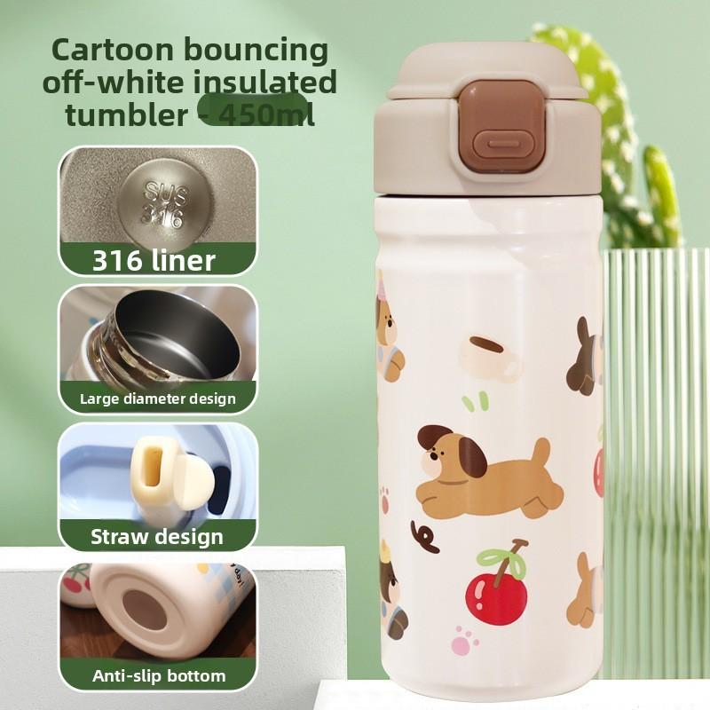 Cartoon Jump Lid Insulated Water Bottle With Stainless Steel Inner For Kids And Students