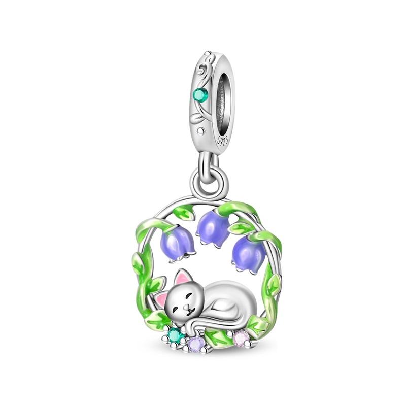 Luck Charm 925 Silver Four Leaf Clover Green Tree Frog Turtle Bead Pendant For Bracelet Women DIY Jewelry Gift