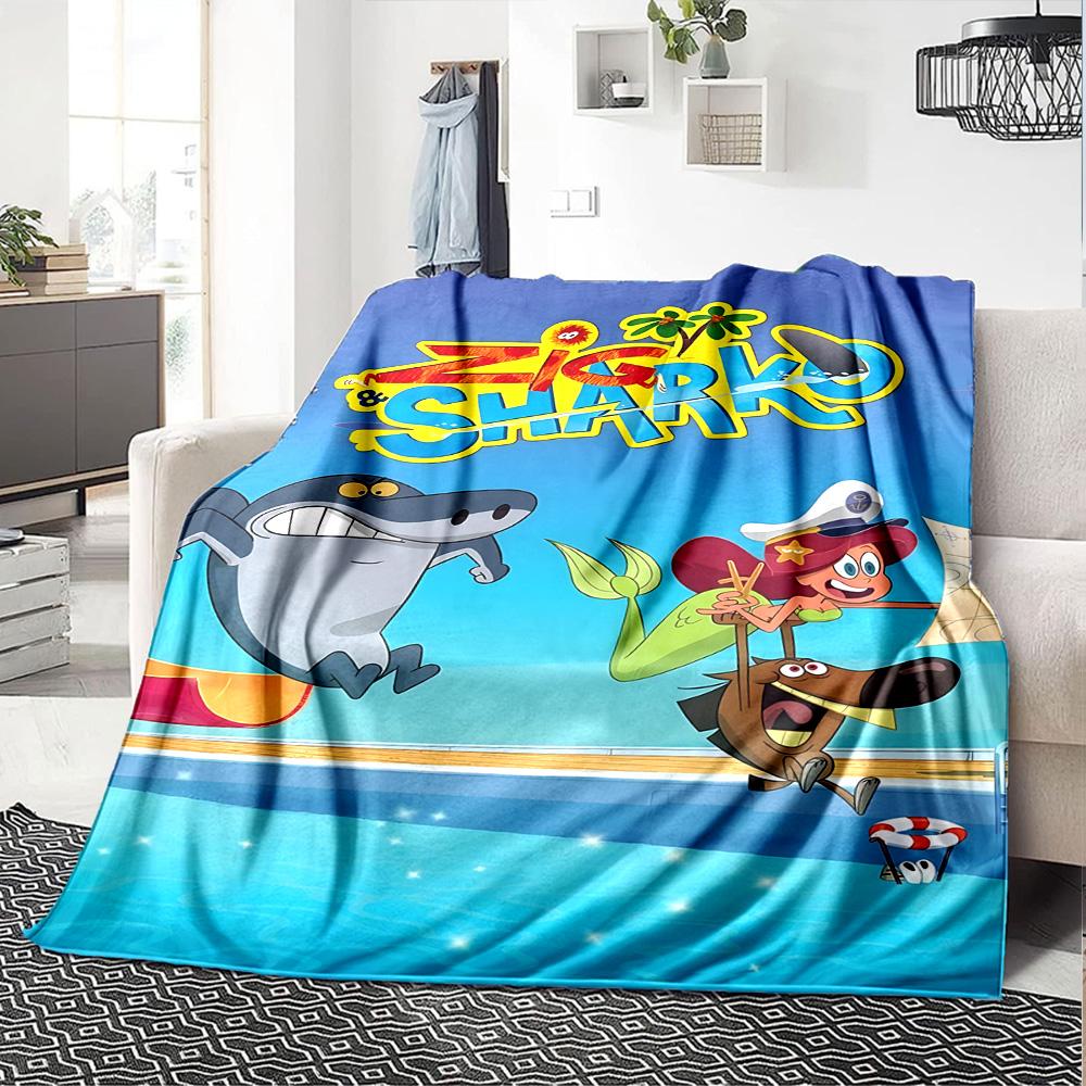 Zig Sharko Cartoon Fun Flannel Blanket Super Soft Warm Cozy Blanket for Sofa Bed Office Travel All‑Season Home Decor Gift