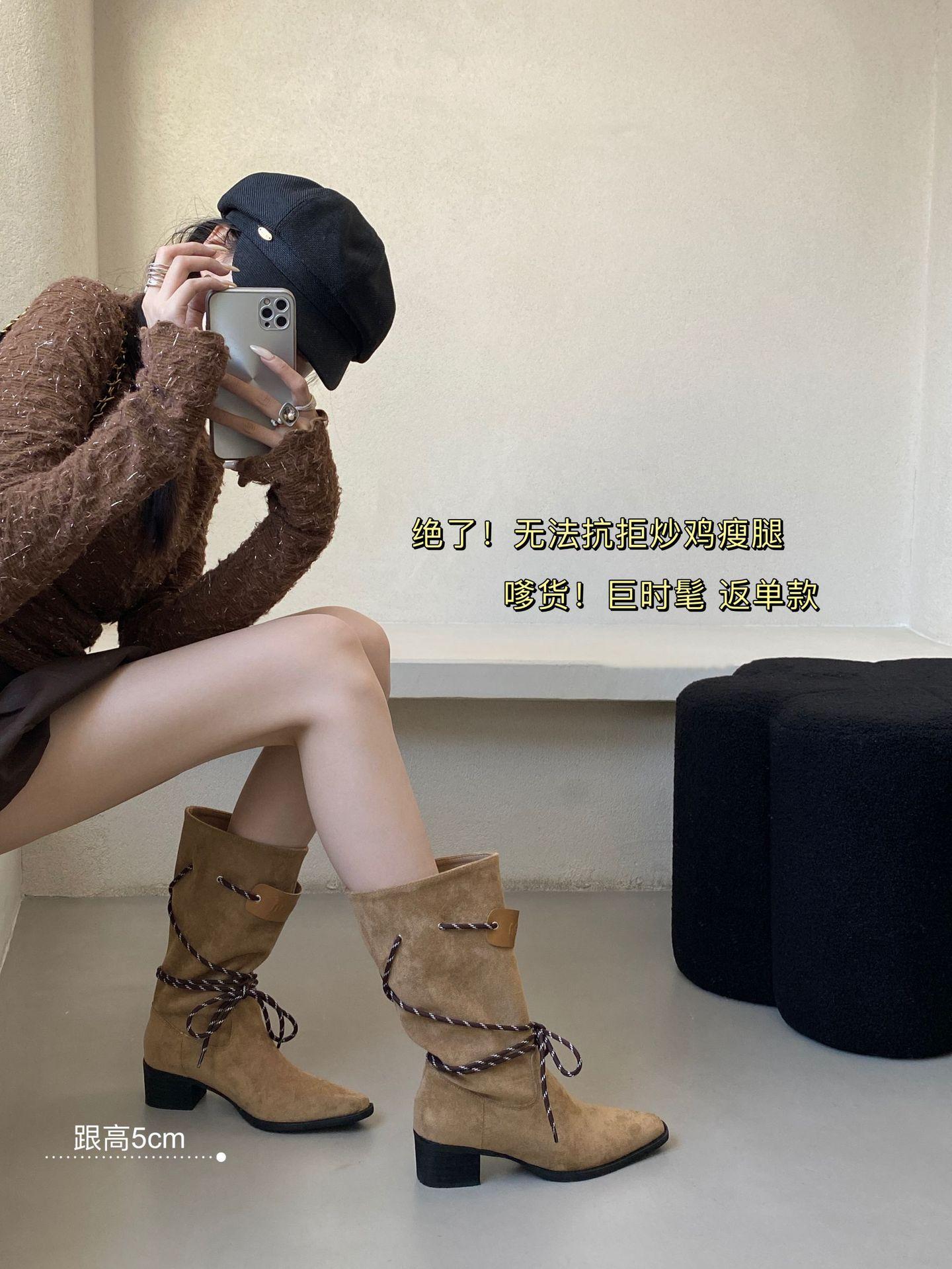 

New spot sheepskin Korean version autumn and winter new fashion knight boots long boots women s thick heel pointed head medium tube horse 40 хаки