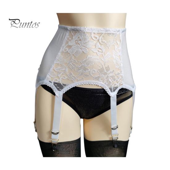 Dámský podvazek se 6 drápy vyhloubený, průhledná krajka Květinová výšivka Vysoký pas Elastické punčochy Fixer Club Party Líbánky Podvazek