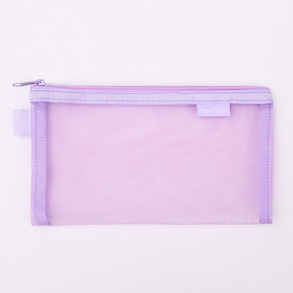Zippered Closure Transparent Pencil Bag Mesh Material Stationery Pencil Case Exam Use