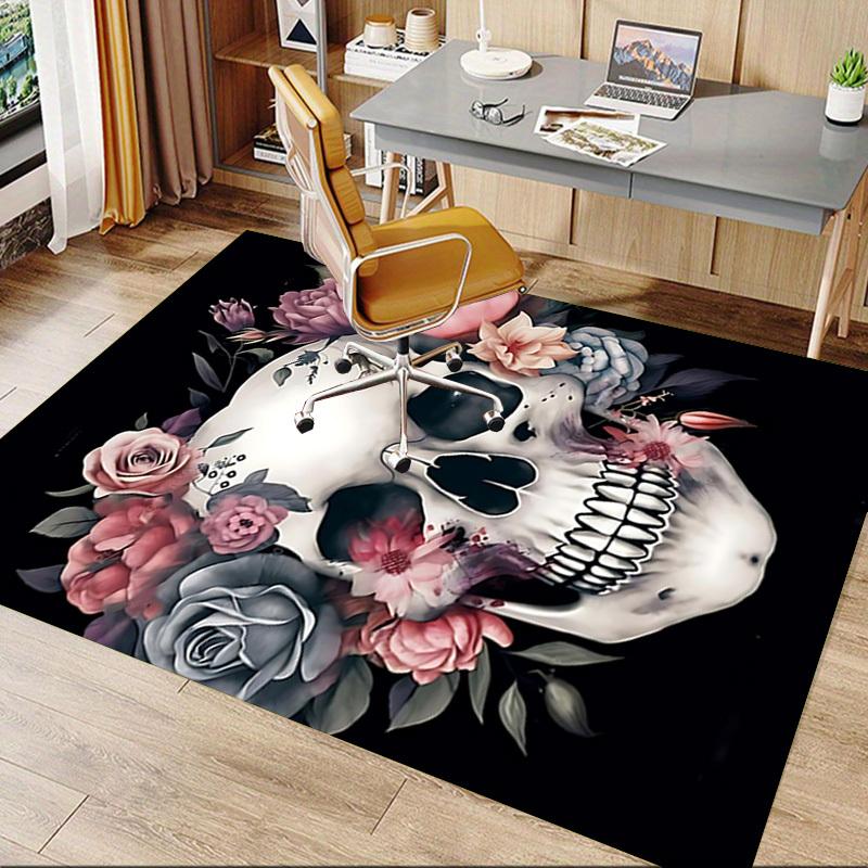 1PC Skull Flowers Carpet Ultra Soft, Thick & Absorbent, Non Slip Machine Washable Mat for Entryway