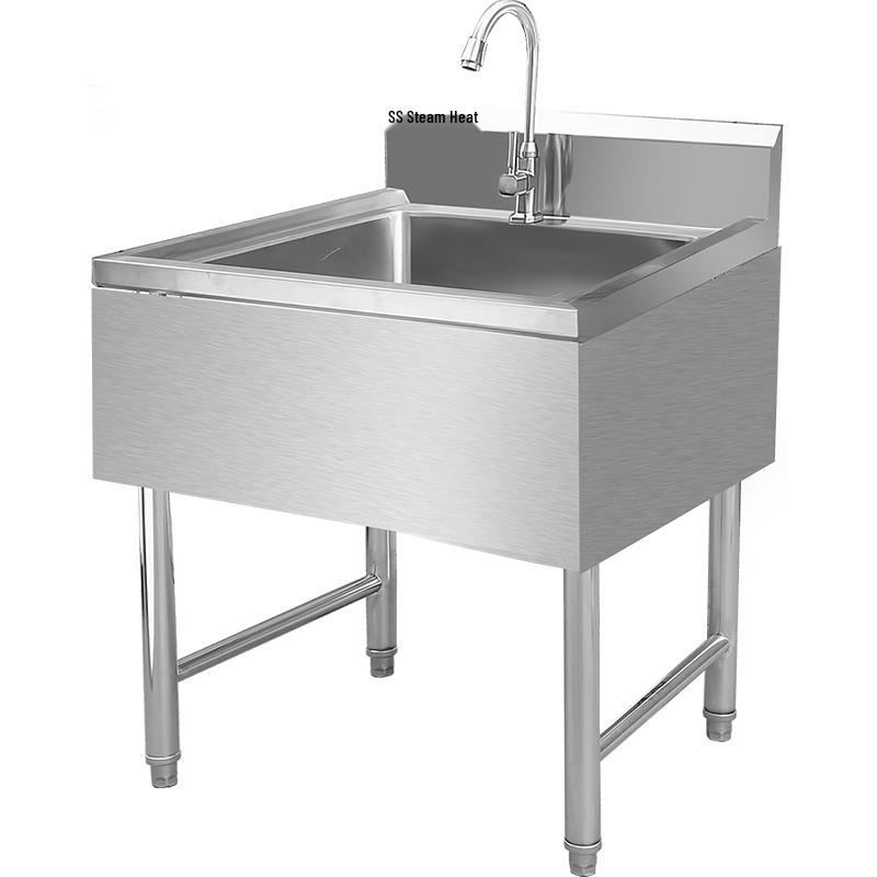 Commercial Stainless Steel Single Basin Kitchen Sink with Faucet 600x600x800mm