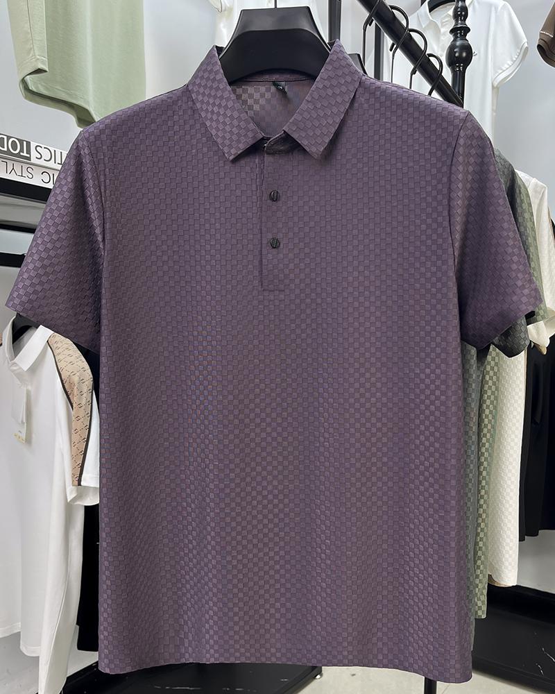 High-quality Men's Polo Shirt Lapel Plaid Solid Short-sleeve Non-iron Seamless T-shirt Summer Business Fashion Trend Menswear