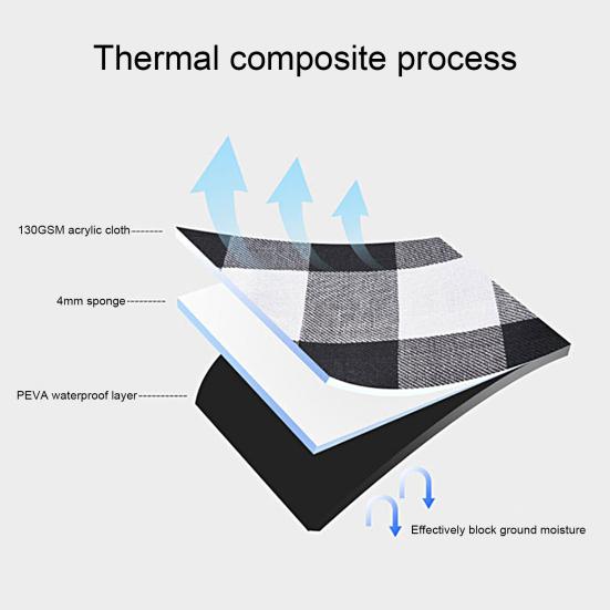Coperta da Picnic a Tre Strati Manico in Ecopelle Impermeabile Portatile Ispessita Multiuso Invernale Calda a Quadri