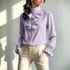 Women S Stand Collar Long Sleeve Solid Polyester Shirt Elegant Commuter Style