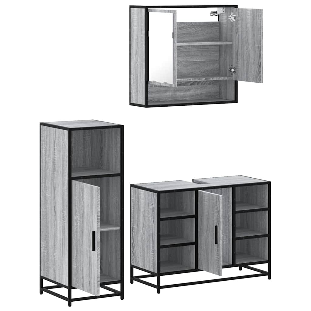 3 Piece Bathroom Furniture Set Gray Sonoma Particleboard