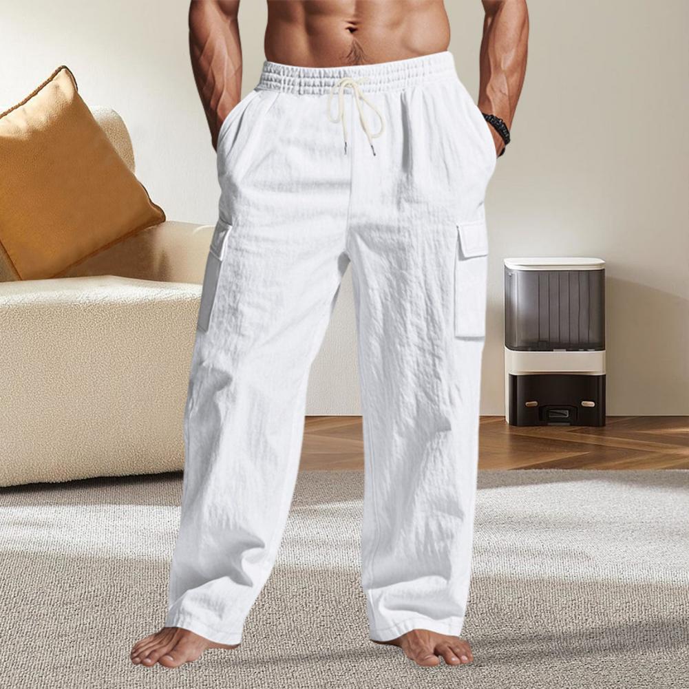 Herren Leinen Lange Hosen Sommer Einfarbig Atmungsaktiv Baggy Hosen Männlich Lässig Elastischer Bund Lässige Hosen Harajuku Hosen