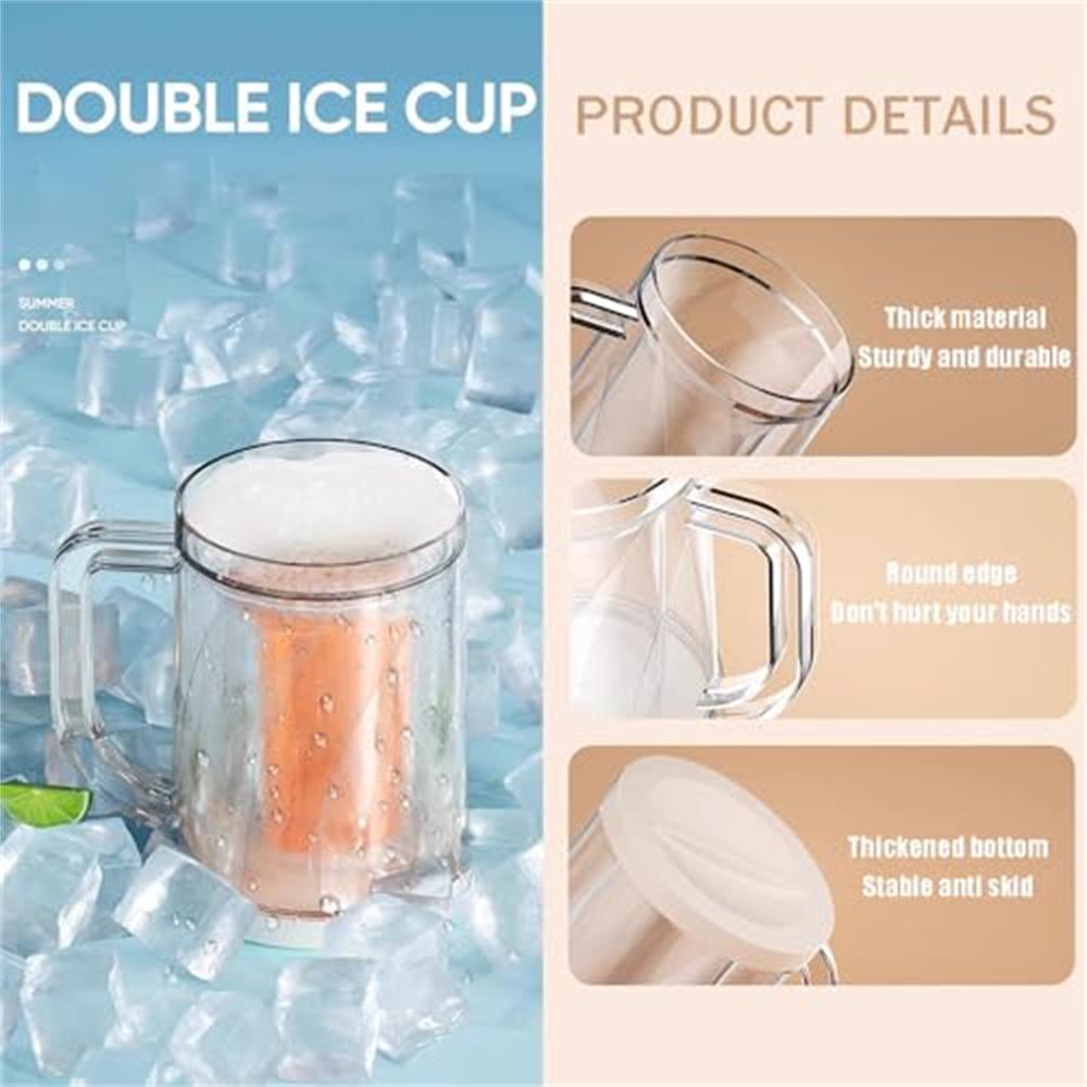 Beer Ice Cup Double Walled Design Acrylic Classic Clear Beer Mug with Handles Freezer Mugs Chiller Frosty Cup for Beer Cocktail