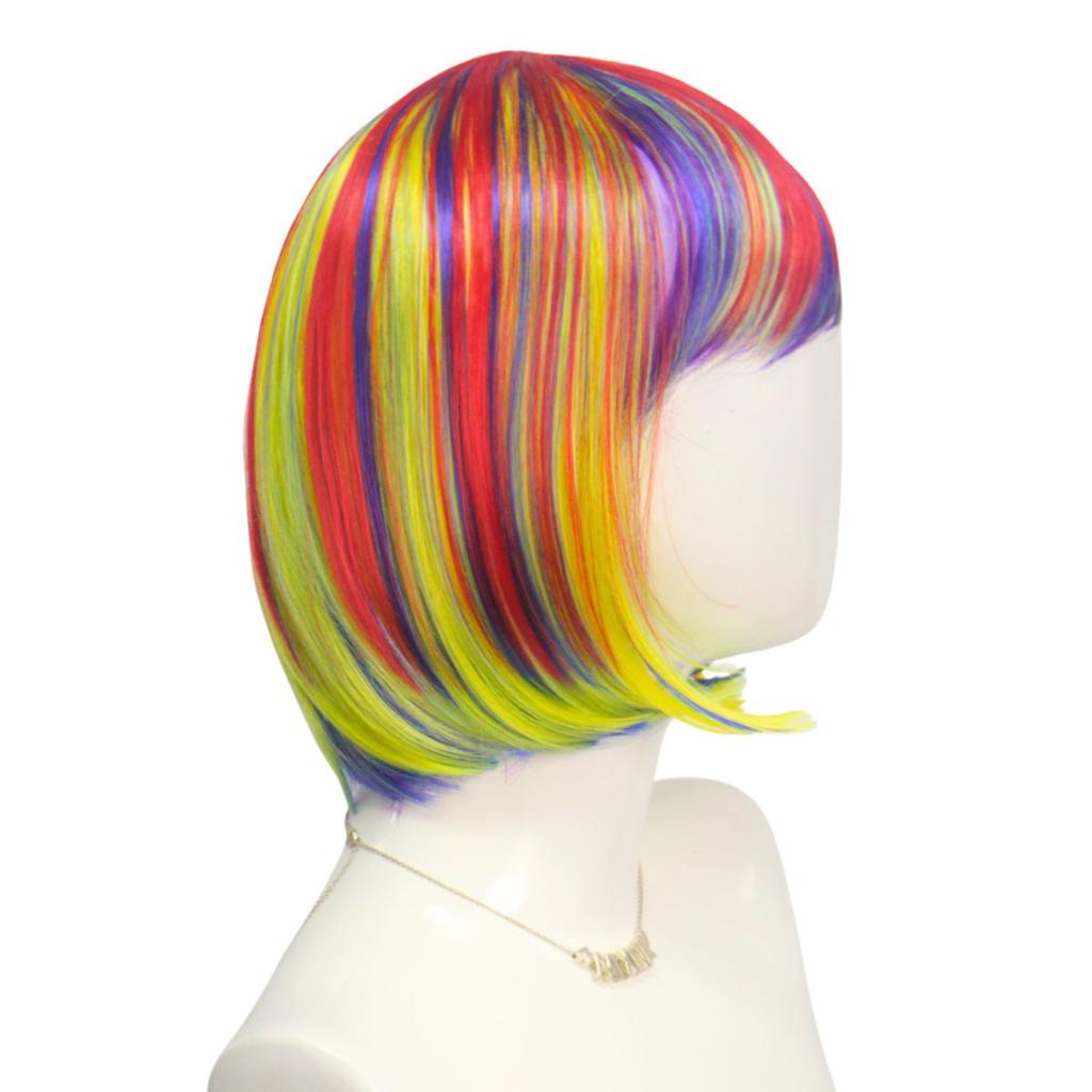 Rainbow Colorful Synthetic Party Wig Short Straight Anime Bob Hair for Women Cosplay Costume Female Party Accessory