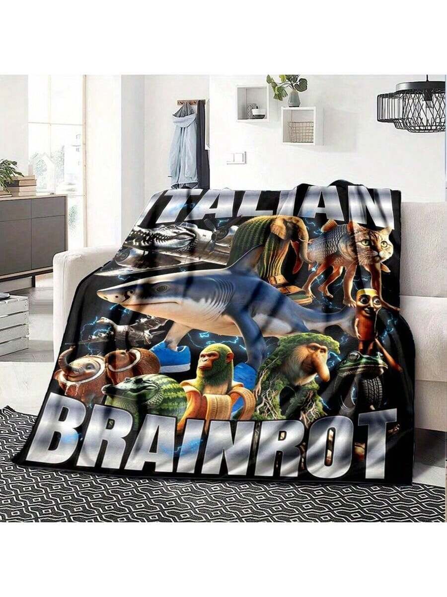 AI Horror Fun Pattern Flannel Blanket 280GSM, Soft Warm All Season for Home Office Travel Camping, Holiday Gift 75cm x 90cm