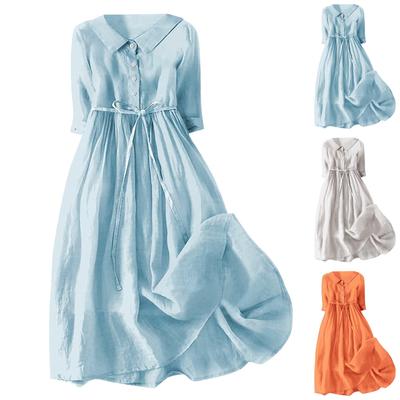 Täglich lässiges, vielseitiges Kleid aus einfarbigem Baumwollleinen
