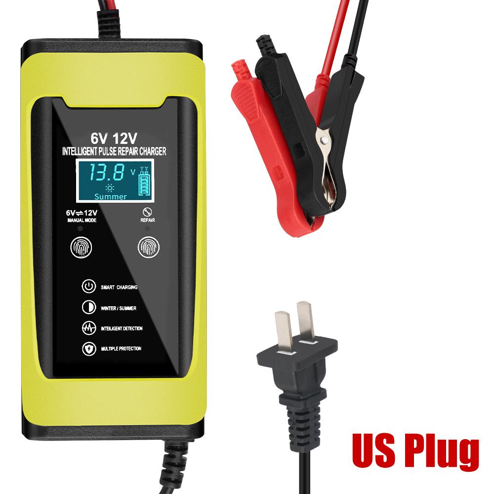 Cycle GEL Lead-Acid Charger 6V 12V 6A Auto Motorcycle Car Battery Charger Smart Fast Charge Pulse Repair LCD Display