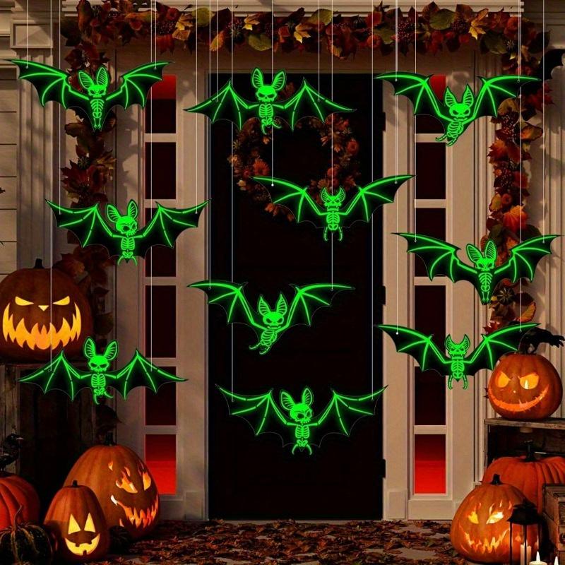 10 ks Hallowmas, Závěsné dekorace netopýrů, 2025 Vylepšené 5 velikostí Realističtí Strašidelní Velcí Plastoví Létající Netopýři se Svítícími Kostlivci Netopýrů