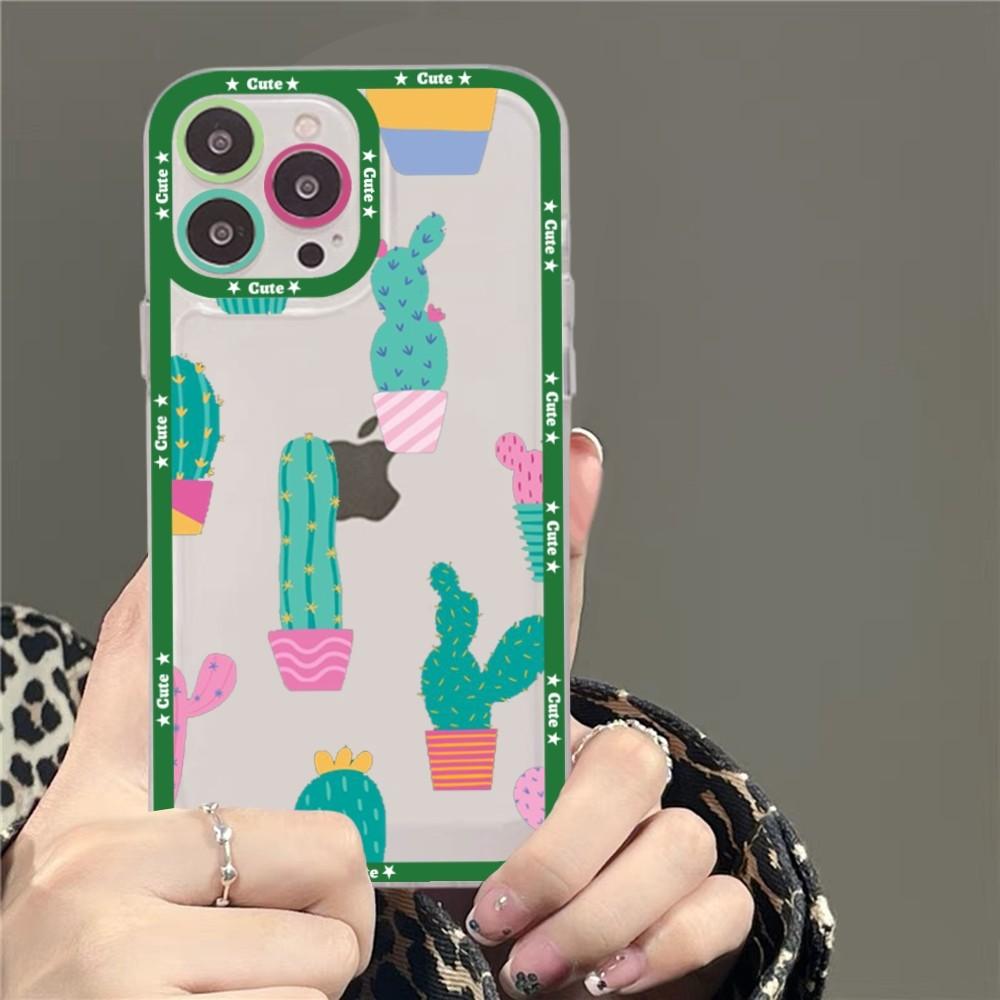 Cartoon Art Summer Cactus Phone Case For Samsung S 20 21 22 23 Lite Plus Ultra Clear Mobile Cover Funda