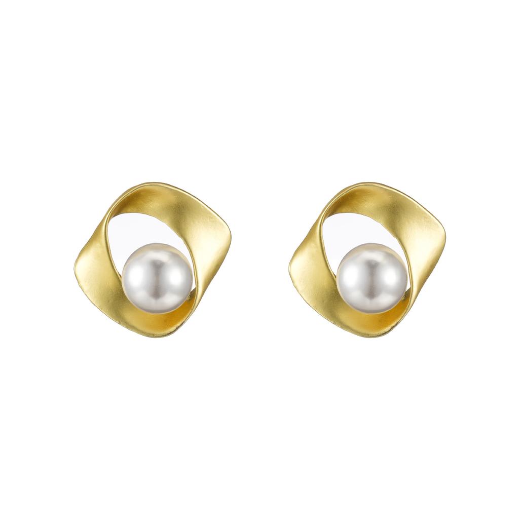 Premium matte temperament versatile Mobius ring pearl stud earrings 1011 new elegant simple exquisite earrings