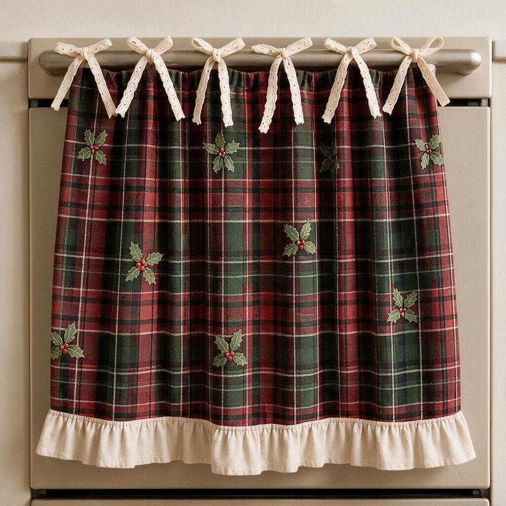 Decorative Christmas Oven Short Curtain Ruffled Edge Cabinet Curtain Kitchen Window