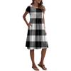 Women's Summer Fashion Casual Round Neck Short Sleeve Plaid Print Dress