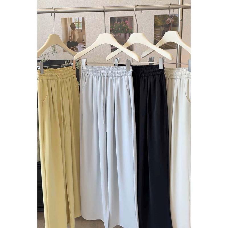 

Summer god pants, cool and smooth high-waisted straight-leg pants, loose casual wide-leg pants, women s summer skin-friendly ice silk pants M светло-синий