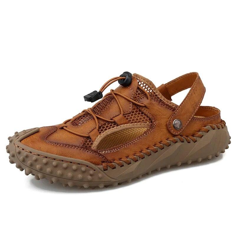 Sommer Echte Lederschuhe Herren Flache Sandalen Rutschfest Sommerurlaub Rindsleder Übergröße 46
